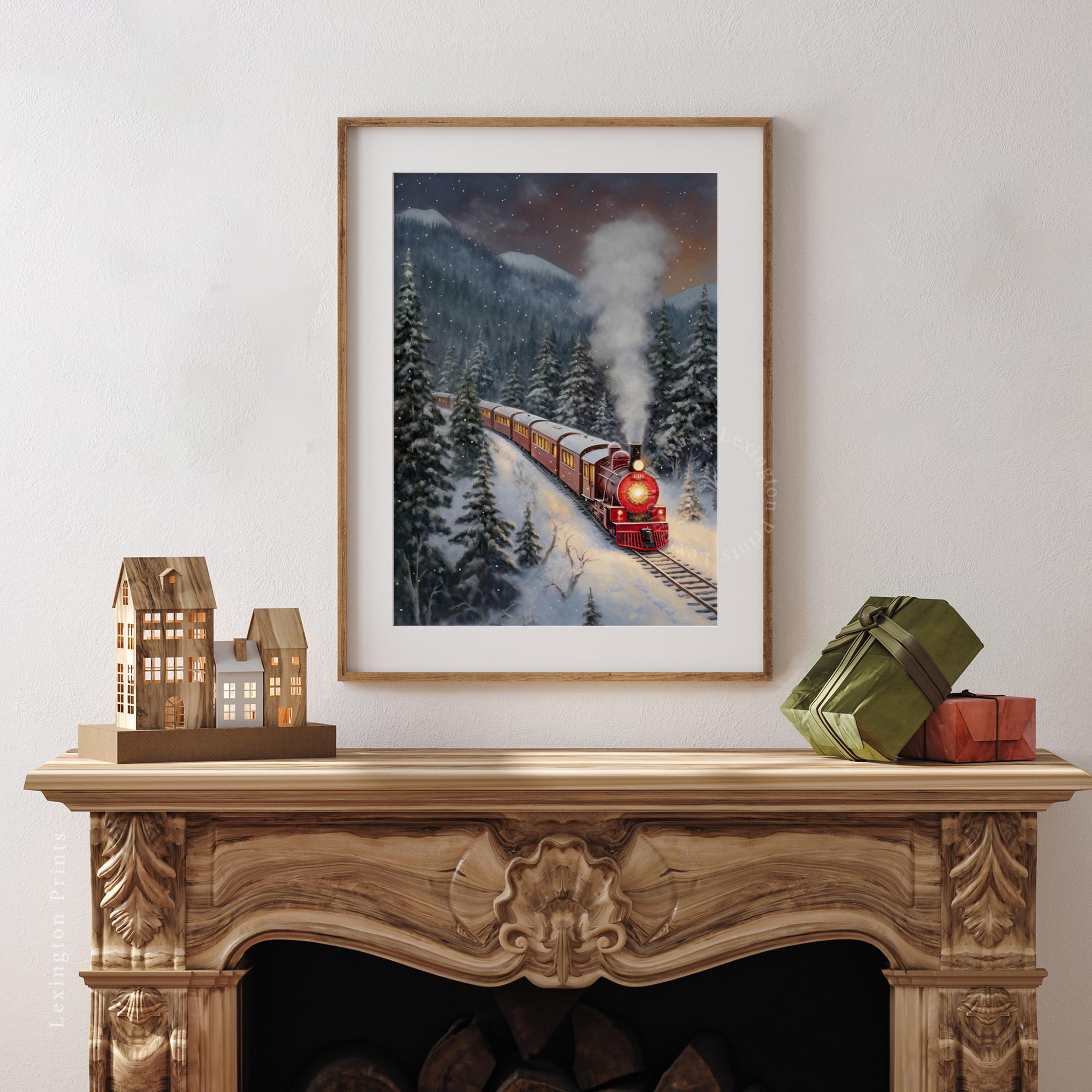 Christmas Train Art Vintage Christmas Wall Art Forest Wall Art