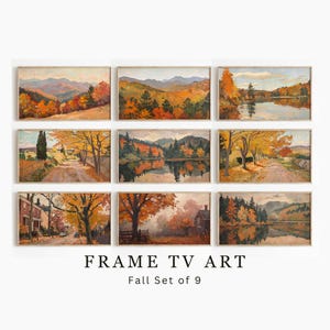 Set di 9 tele artistiche con paesaggi autunnali / Cornice per TV Samsung, tele artistiche autunnali, tele artistiche autunnali, decorazioni per la casa autunnali vintage, tele artistiche con dipinti autunnali, foresta 881