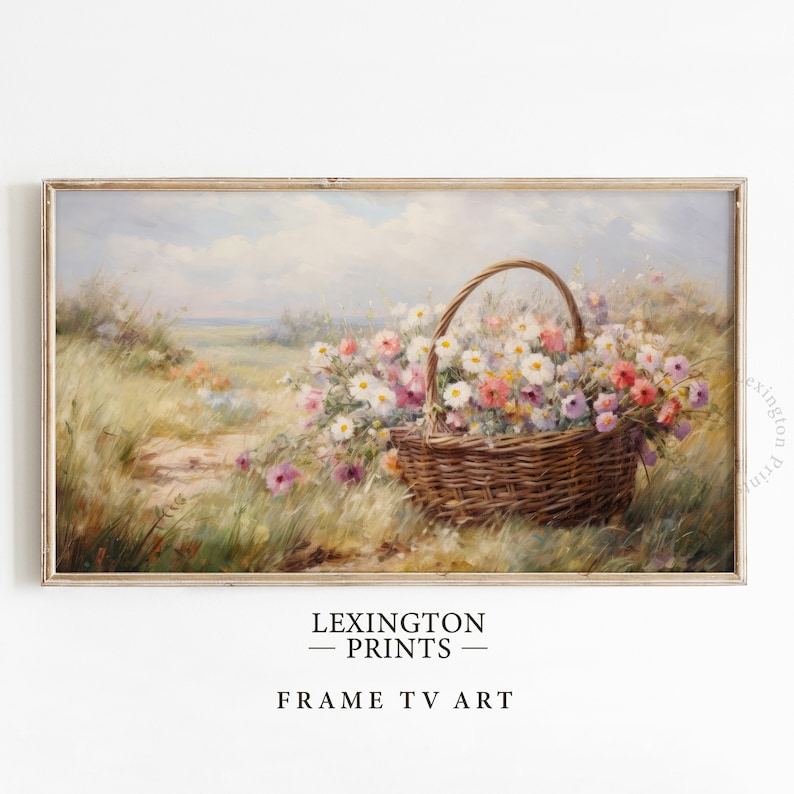 Vintage Spring Frame TV art bundle set of 16 for Samsung Frame TV of Spring wildflowers, cottages, bunnies, and more. This Spring wall art decor can also be used as Easter decor. The shop name Lexington Prints is listed below.