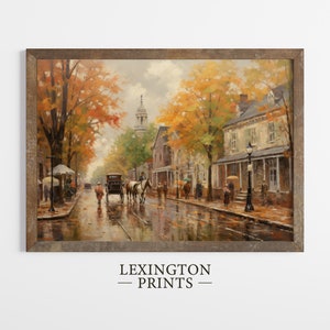 Vintage Fall American Town City Art Landscape Painting Vintage Fall Wall Art Autumn Decor Rustic Fall Decor Autumn Decor Moody Wall Art 121