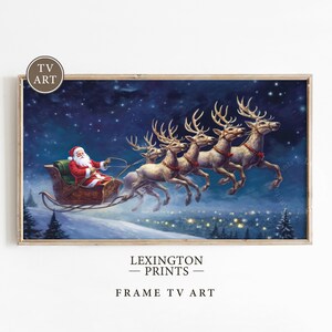 Cadre de Noël en traîneau du père Noël, art mural, art mural, art mural, art mural, décoration de Noël vintage, impression père Noël, père Noël, TV Samsung 456