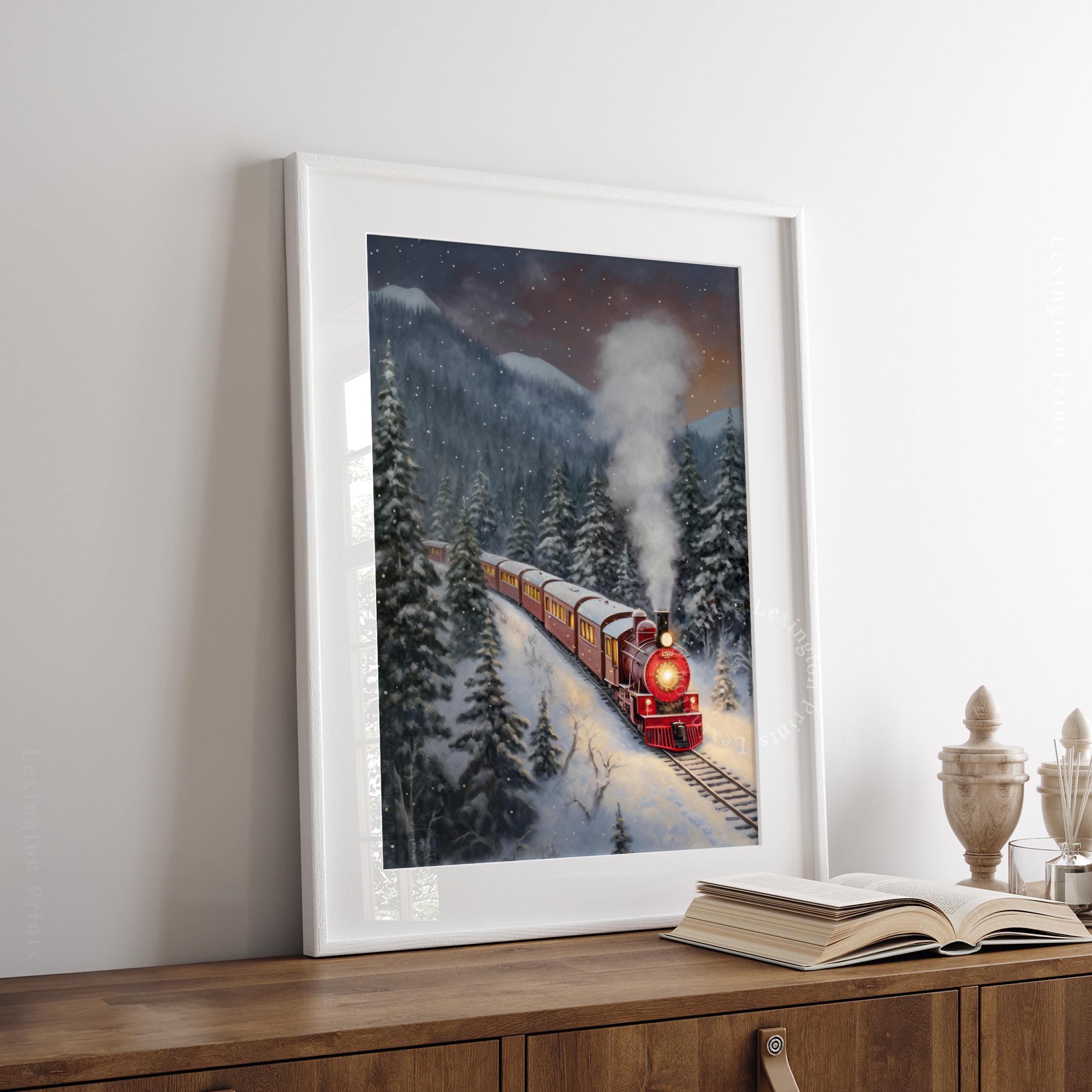 Christmas Train Art Vintage Christmas Wall Art Forest Wall Art