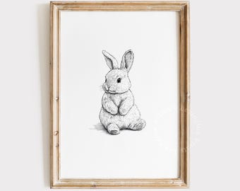 Easter Bunny Sketch Print, Rabbit PRINTABLE Wall Art, Vintage Bunny Wall Art, Minimalist Animal Sketch Nursery Wall Art Bunny Nursery 1015