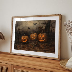 Vintage Halloween Decor Jack O Lantern Wall Art Pumpkin Painting Rustic ...