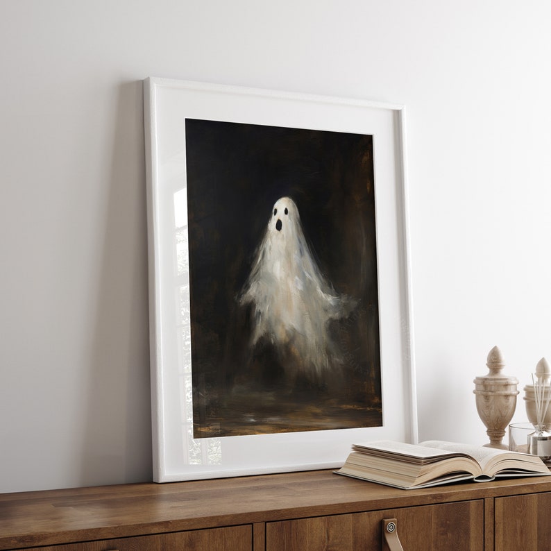 Vintage ghost painting oil painting art print displayed in an antique frame against a white background. The painting features intricate brushwork and colors. The shop name Lexington Prints is written out beneath the wall art frame.