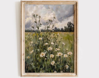 Impresión de flores silvestres de color oscuro y melancólico, arte de pared imprimible de primavera, arte de pared con impresión de primavera y melancólico, pintura de paisaje oscuro, estampado floral de melancólico, flores 1044