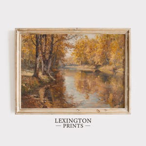 Fall Printable Forest Landscape Painting, Fall Decor Vintage Autumn Print, Rustic Home Decor Fall Forest Wall Art Halloween Print Moody 752