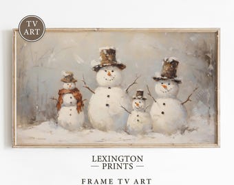 Christmas Frame TV Art Christmas Snowman Christmas Wall Art Winter Cottagecore Vintage Christmas Decor Winter Art Snowman Oil Painting 273