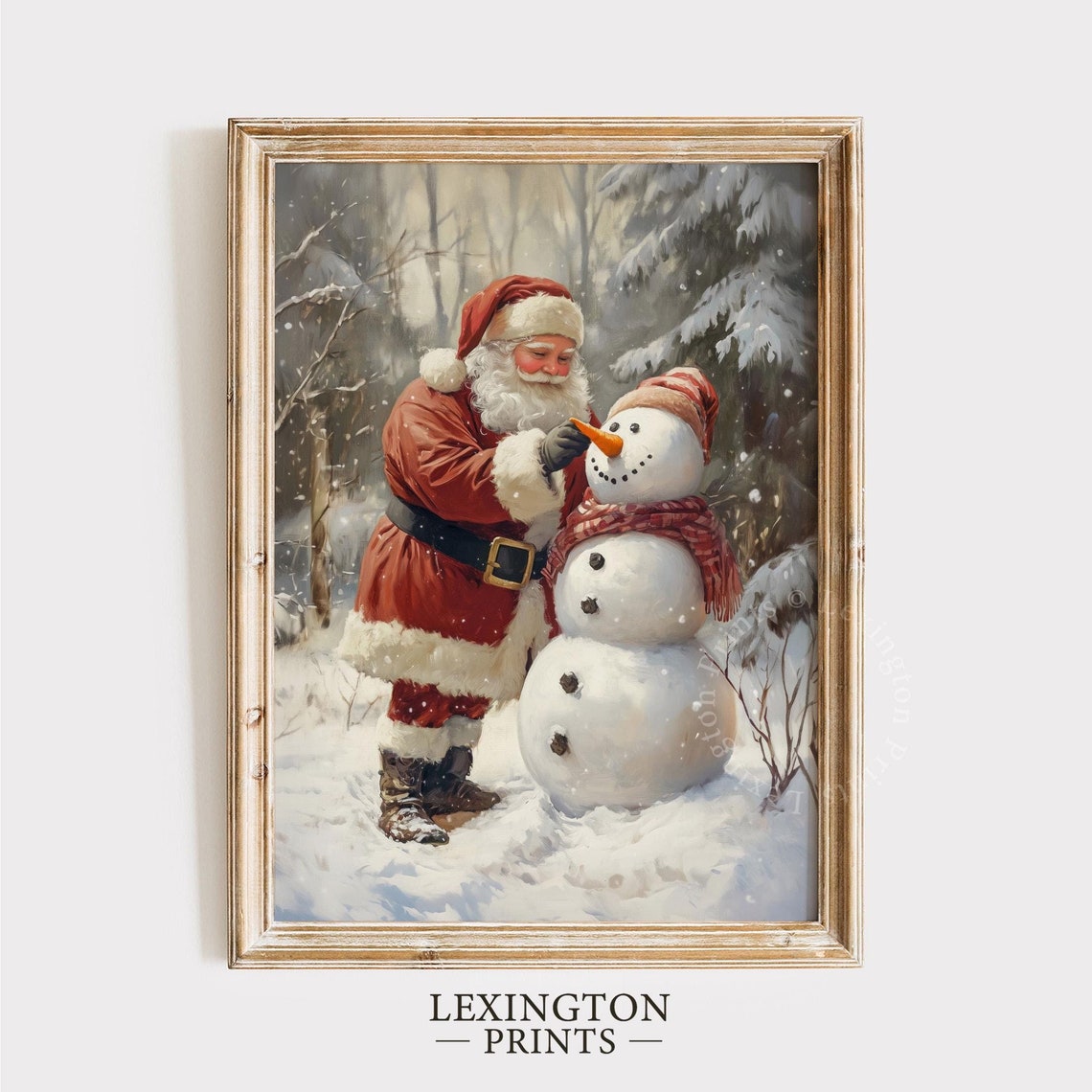 Santa Claus Building Snowman Print, Christmas Printable Wall Art, Santa ...