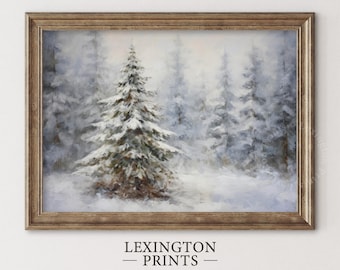 Tree Christmas Wall Art Christmas Tree Art Printable Christmas Decor Vintage Christmas Forest Wall Art Digital Print Cottagecore Decor 363