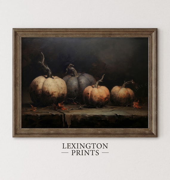 Pumpkin Decor Art Halloween Wall Print Printable Pumpkin Still Life Painting Halloween Decor Rustic Fall Art Vintage Wall Print Halloween 87