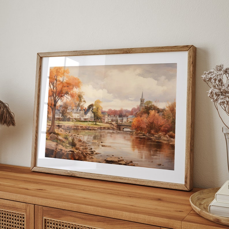 Vintage city town painting oil painting art print displayed in an antique frame against a white background. The painting features intricate brushwork and colors. The shop name Lexington Prints is written out beneath the wall art frame.