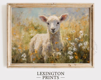 Easter Lamb Wildflower Field Printable Wall Art, Spring Print Easter Print, Farmhouse Print Spring Decor Nursery Print Digital Download 651