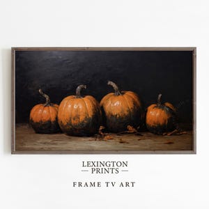 Vintage Halloween Frame TV art for Samsung Frame TV set of 4. This is a bundle of spooky Halloween TV art of jack o lanterns, ghosts, and pumpkins. It is meant to be displayed in a Frame TV. The shop name Lexington Prints is listed below