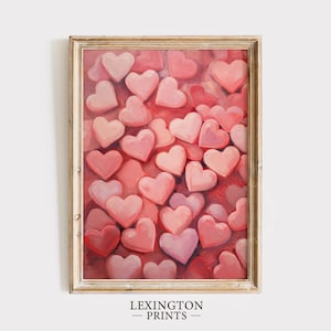 Valentines Day Pink Heart Print Valentines Wall Art Vintage Valentines Day Decor Heart Wall Art Valentines Day Gift For Her Art Hearts 559