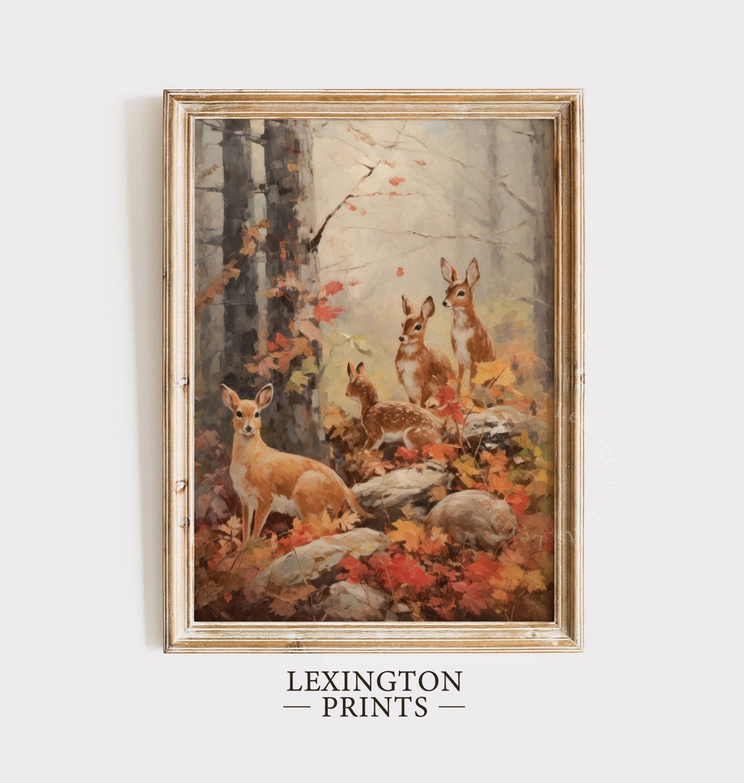 Rustic Fall Decor Wall Art Deer Painting Fall Printable Vintage Autumn ...