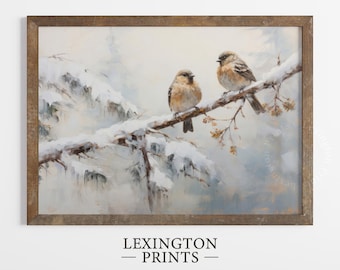Vintage Christmas Wall Art Winter Bird Christmas Oil Painting Christmas Tree Printable Art Christmas Decor Nature Wall Art Winter Print 370