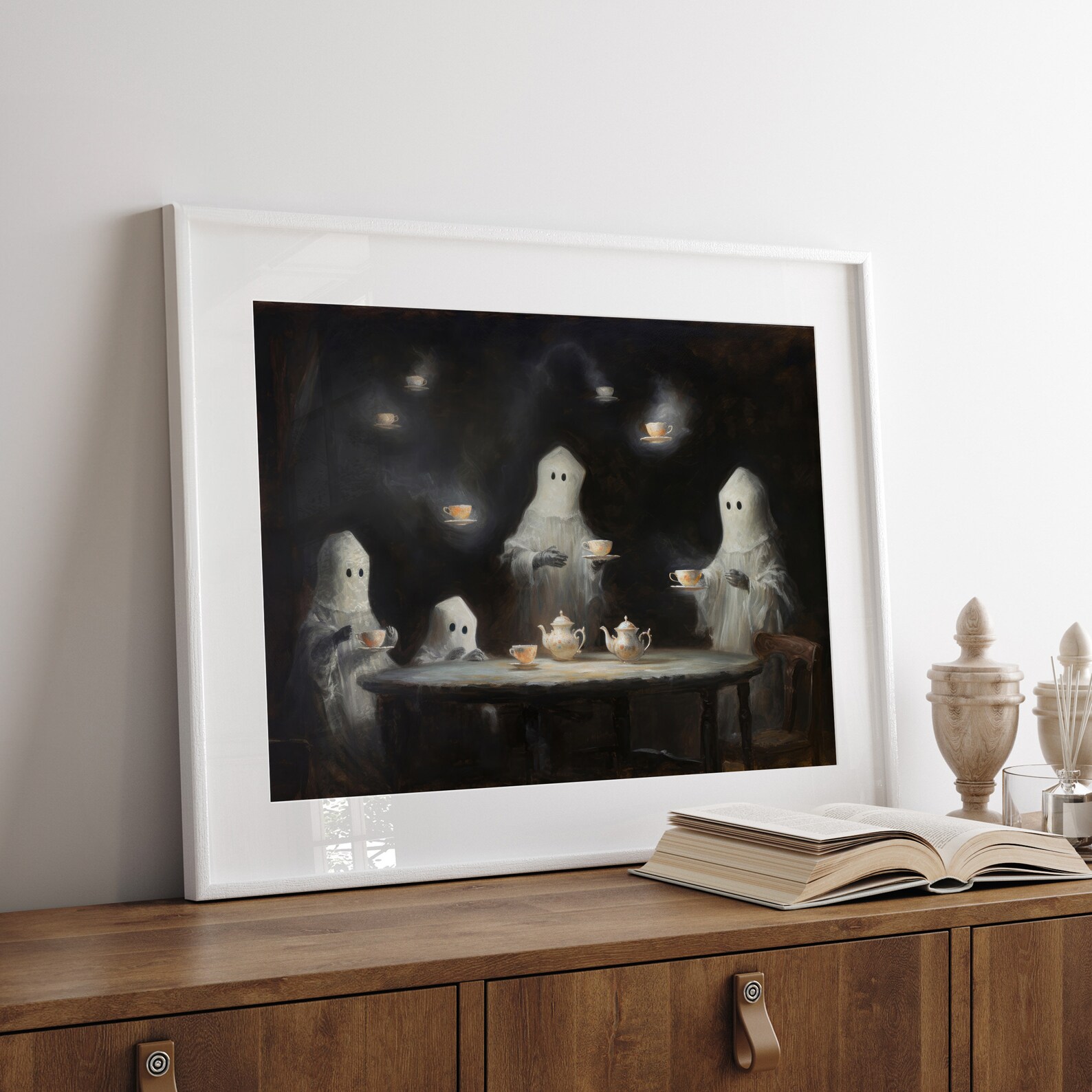 Cute Ghost Decor Vintage Halloween Decor Printable Wall Art Ghost Tea ...