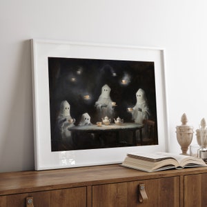 Vintage ghost painting oil painting art print displayed in an antique frame against a white background. The painting features intricate brushwork and colors. The shop name Lexington Prints is written out beneath the wall art frame.