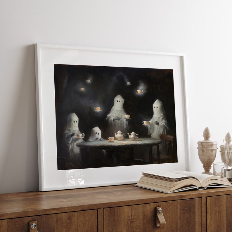 Vintage ghost painting oil painting art print displayed in an antique frame against a white background. The painting features intricate brushwork and colors. The shop name Lexington Prints is written out beneath the wall art frame.