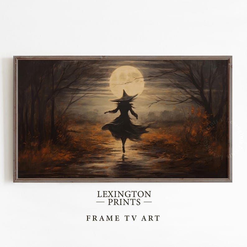 Vintage Halloween Frame TV art for Samsung Frame TV set of 18. This is a bundle of spooky Halloween TV art of jack o lanterns, ghosts, witches, pumpkins, etc and is meant to be displayed in a Frame TV. The shop name Lexington Prints is listed beneath