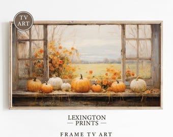 Pumpkins At Window Fall Frame TV Art, Fall Pumpkin Field Landscape Art, Vintage Autumn Samsung Frame TV Fall Home Decor Fall Farmhouse 263