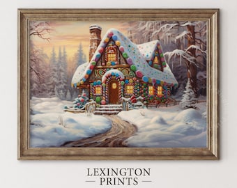 Christmas Wall Art Gingerbread House Christmas Print Tree Forest Print Christmas Gingerbread Christmas Winter Digital Print Holiday Art 287