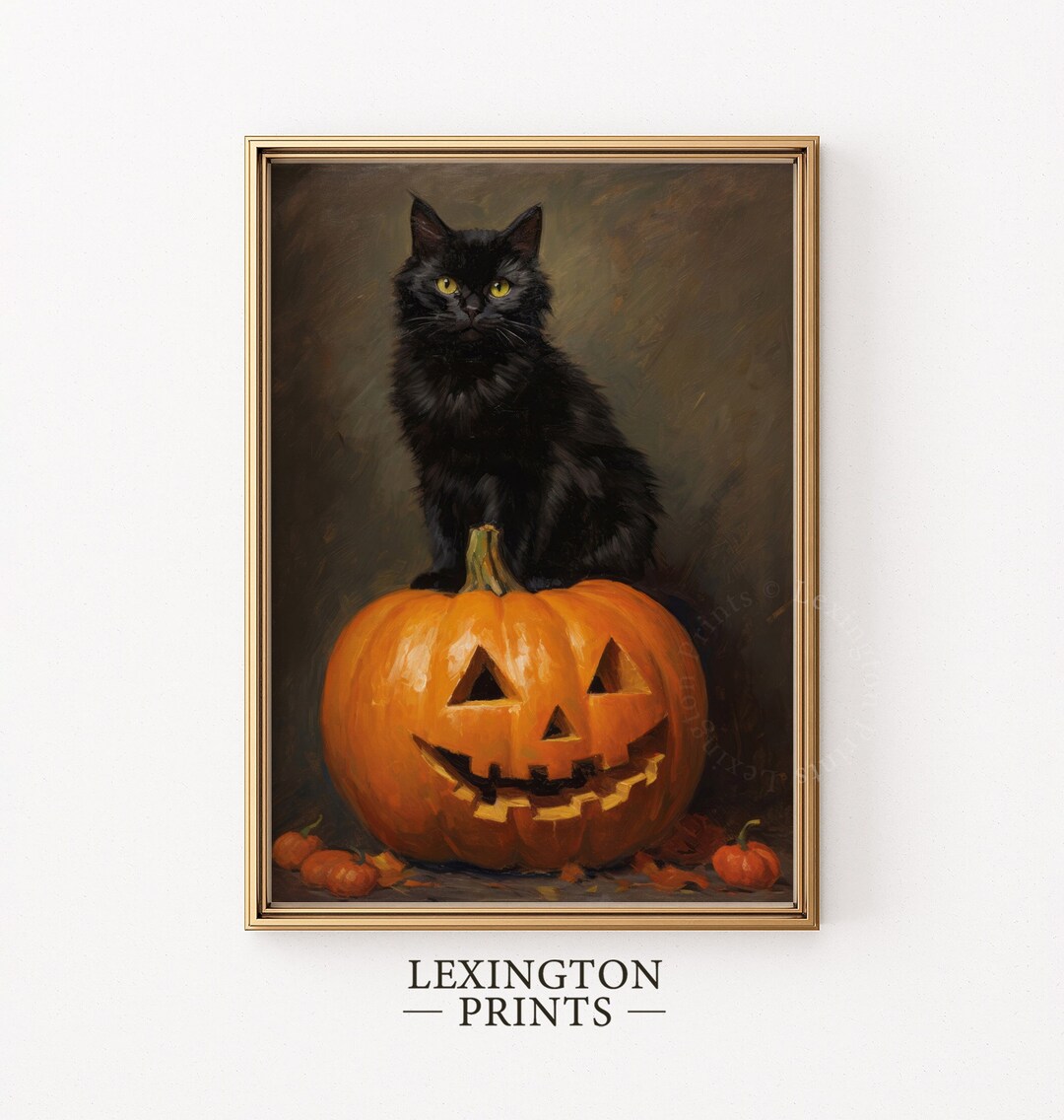 Halloween Wall Art Printable Vintage Halloween Rustic Halloween Decor Cat in Pumpkin Jack O ...