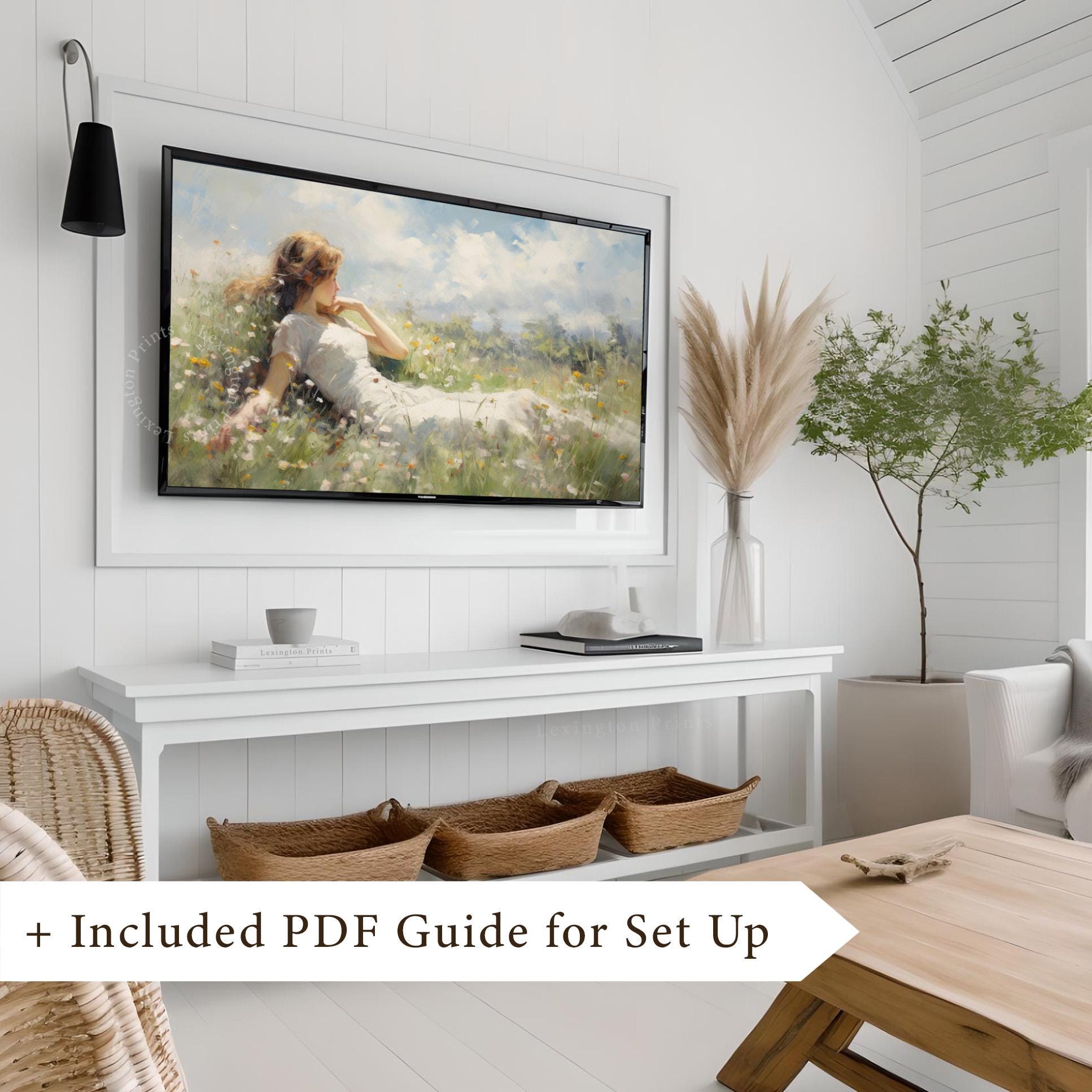 Spring Samsung Frame TV Art Woman in Wildflower Field TV Art