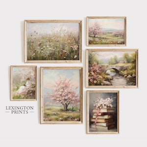 Spring Pink Cherry Blossom Print Set of 6, Spring Print Wildflower Print Set, Farmhouse Gallery Wall Set Easter Decor Farmhouse Print 616