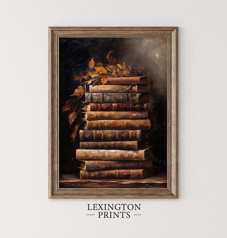 Vintage book art painting oil painting art print displayed in an antique frame against a white background. The painting features intricate brushwork and colors. The shop name Lexington Prints is written out beneath the wall art frame.