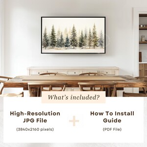 Vintage winter Christmas tree forest wall art Christmas Frame TV art for Samsung Frame TV. This Christmas wall art decor is meant to be displayed in a Frame TV. The shop name Lexington Prints is listed below the frame where the art mockup is.