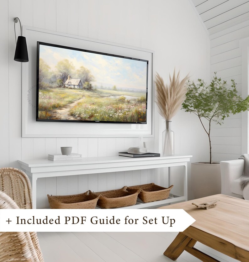 Vintage Spring Frame TV art bundle set of 16 for Samsung Frame TV of Spring wildflowers, cottages, bunnies, and more. This Spring wall art decor can also be used as Easter decor. The shop name Lexington Prints is listed below.