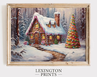 Christmas Wall Art Gingerbread House Christmas Decor Tree Forest Wall Art Christmas Gingerbread Christmas Winter Digital Art Holiday Art 286