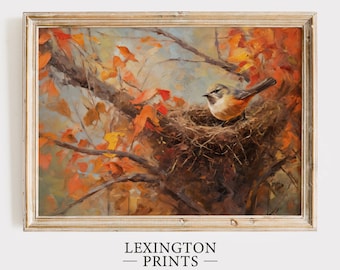 Vintage Fall Bird Art Autumn Decor Printable Bird Nest Nature Wall Art Rustic Autumn Art Vintage Autumn Wall Art Printable Thanksgiving 118