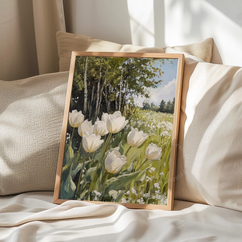 White Tulip Field Print, Spring PRINTABLE Wall Art, Spring Print Tulip ...