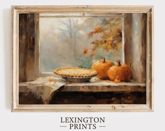 Fall Wall Art Pumpkin Pie Autumn Decor Farmhouse Fall Oil Painting Pumpkin Fall Print Fall Decor Vintage Fall Kitchen Wall Art Digital 340