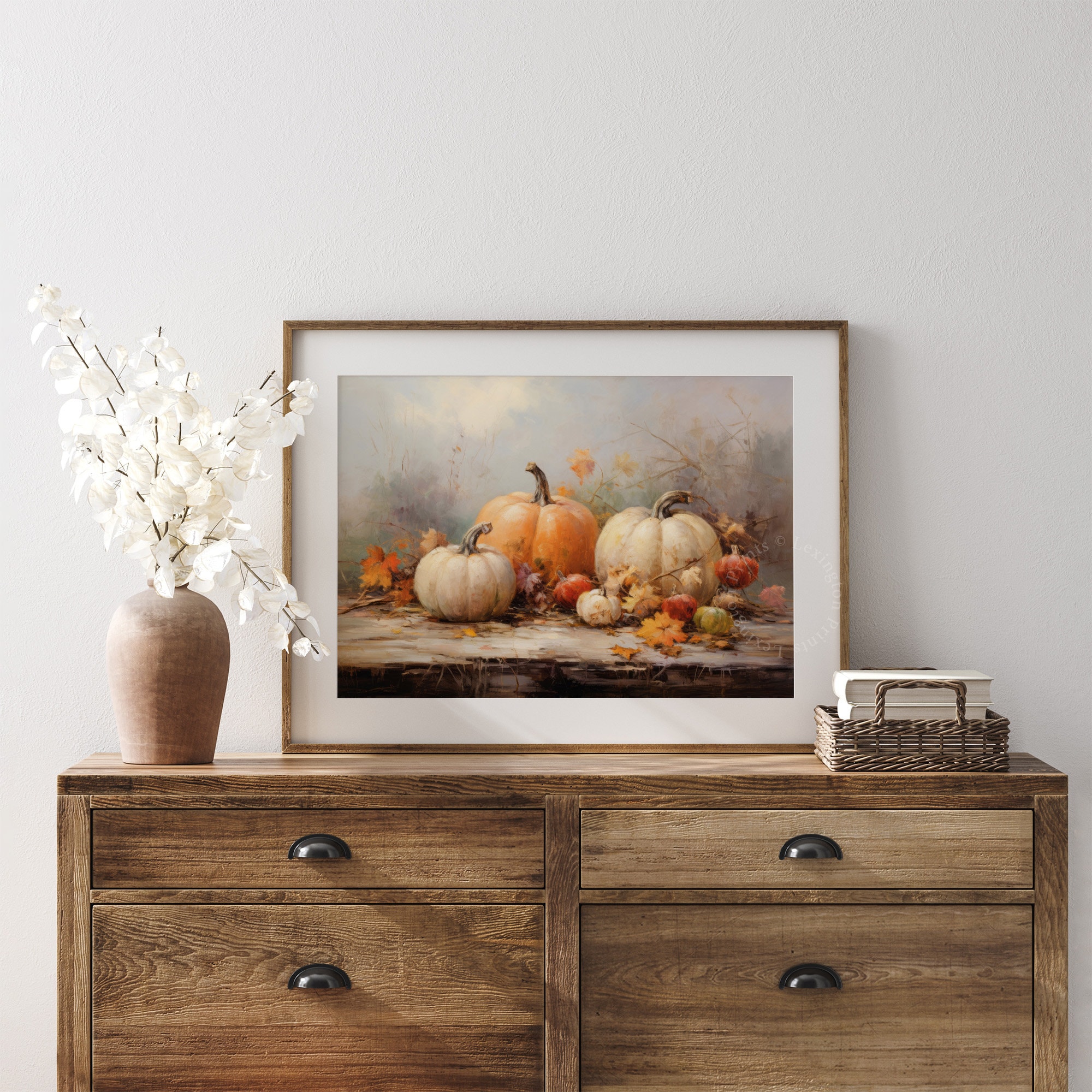 Fall Art Printable Pumpkin Still Life Oil Painting Rustic Fall Decor ...