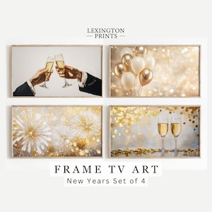White & Gold New Years Frame TV Art Bundle Set of 4, New Year Samsung Frame TV Art, Cheers Wall Art Fireworks Tv Art Holiday Party Art 983