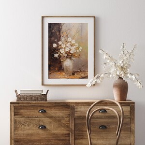Fall Vintage fall botanical wall art flower painting oil painting art print displayed in an antique frame against a white background. The painting features intricate brushwork and colors. The shop name Lexington Prints is written out beneath