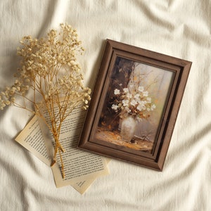 Fall Vintage fall botanical wall art flower painting oil painting art print displayed in an antique frame against a white background. The painting features intricate brushwork and colors. The shop name Lexington Prints is written out beneath