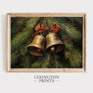 Christmas Jingle Bells Christmas Wall Art Brass Bells Vintage Christmas Print Winter Print Christmas Oil Painting Holiday Digital Art 300