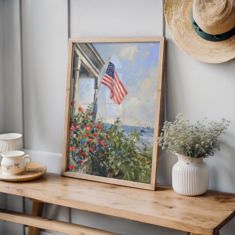 Coastal American Flag Print, Summer PRINTABLE Wall Art, 4th of July ...