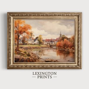 Vintage city town painting oil painting art print displayed in an antique frame against a white background. The painting features intricate brushwork and colors. The shop name Lexington Prints is written out beneath the wall art frame.