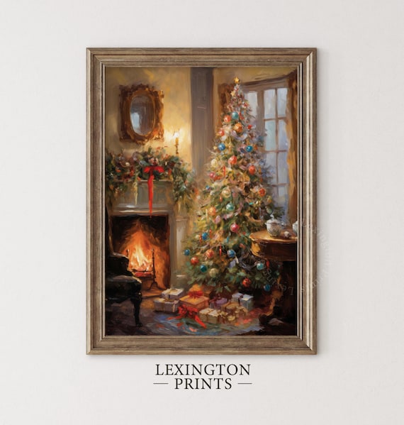 油彩画　Xmas tree CHRISTMAS TREE STRETCHED CANVAS PRINT WALL ART READY TO HANG