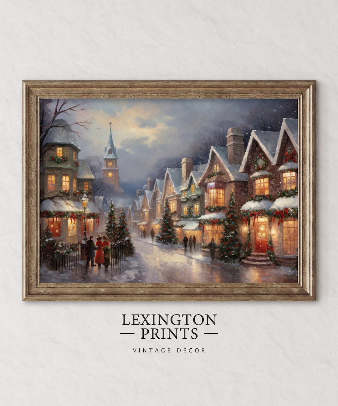 Vintage Christmas Wall Art Town City Art Landscape Painting Christmas