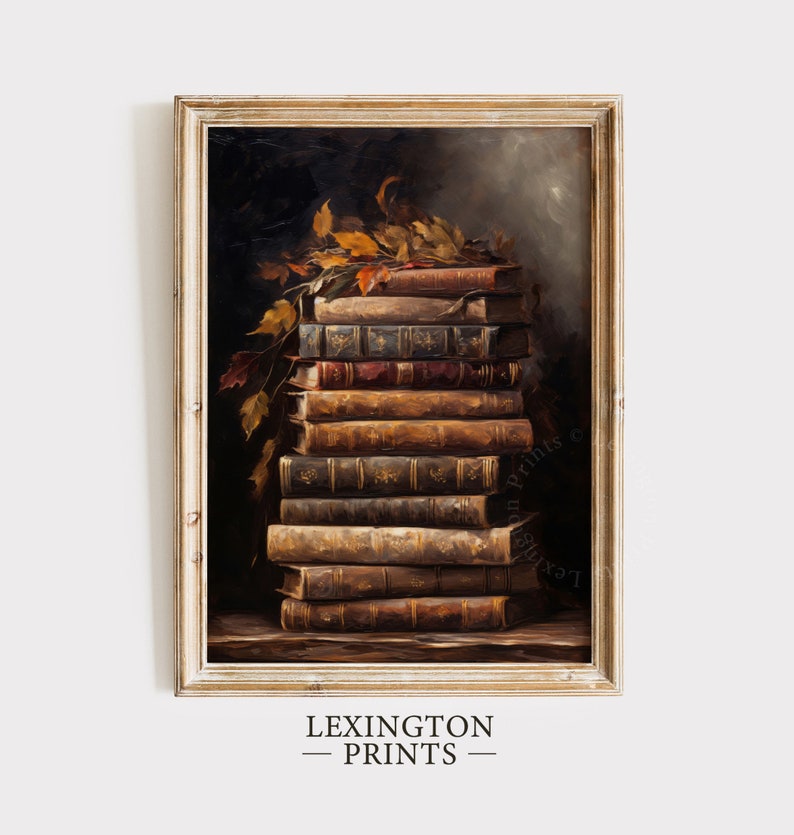 Vintage book art painting oil painting art print displayed in an antique frame against a white background. The painting features intricate brushwork and colors. The shop name Lexington Prints is written out beneath the wall art frame.