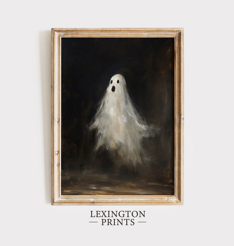 Vintage ghost painting oil painting art print displayed in an antique frame against a white background. The painting features intricate brushwork and colors. The shop name Lexington Prints is written out beneath the wall art frame.