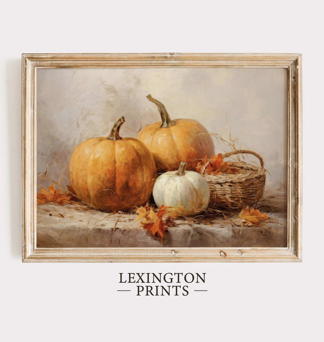 Fall Art Printable Pumpkin Still Life Oil Painting Rustic Fall Decor ...