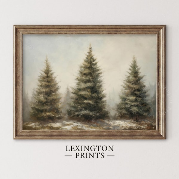 Christmas Decor Vintage Christmas Tree Art Snowy Forest Wall Art Christmas Wall Art Holiday Decor Winter Nature Wall Art Digital Print 146